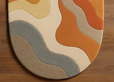 HOME FURNISHING Modern Abstract Oval Area Rug 4x6 Feet Hand Tufted Carpet with Wavy Pattern in Orange Grey Cream for Living Room Bedroom Hallway Luxury Soft Floor Rug for Home Decor thumbnail 2