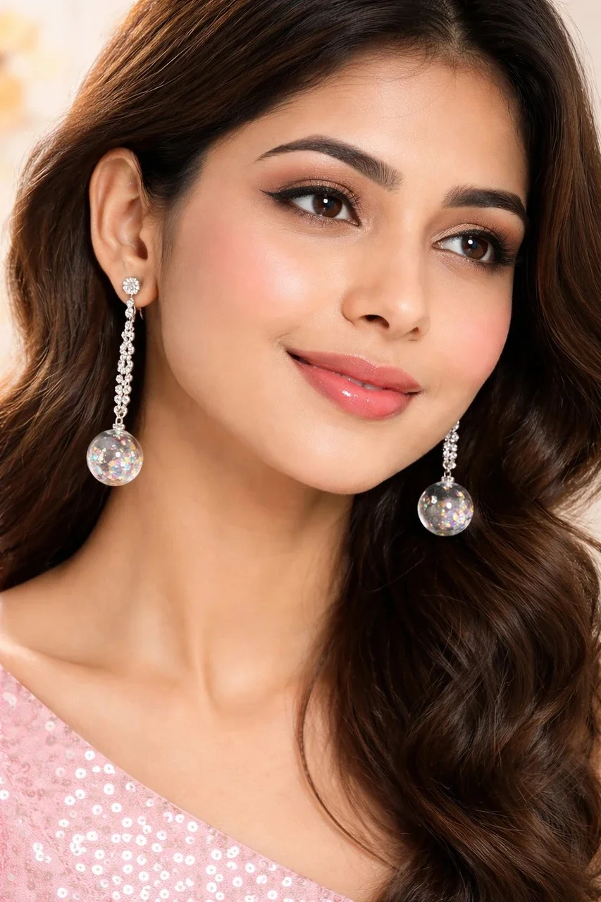 SHREE RIDDHIVE Crystal Dangle Earrings for Women Silver Beaded Drop Earrings Party Wear Korean Style Danglers Fashion Jewellery for Girls Wedding Festive Gift Accessories image 2