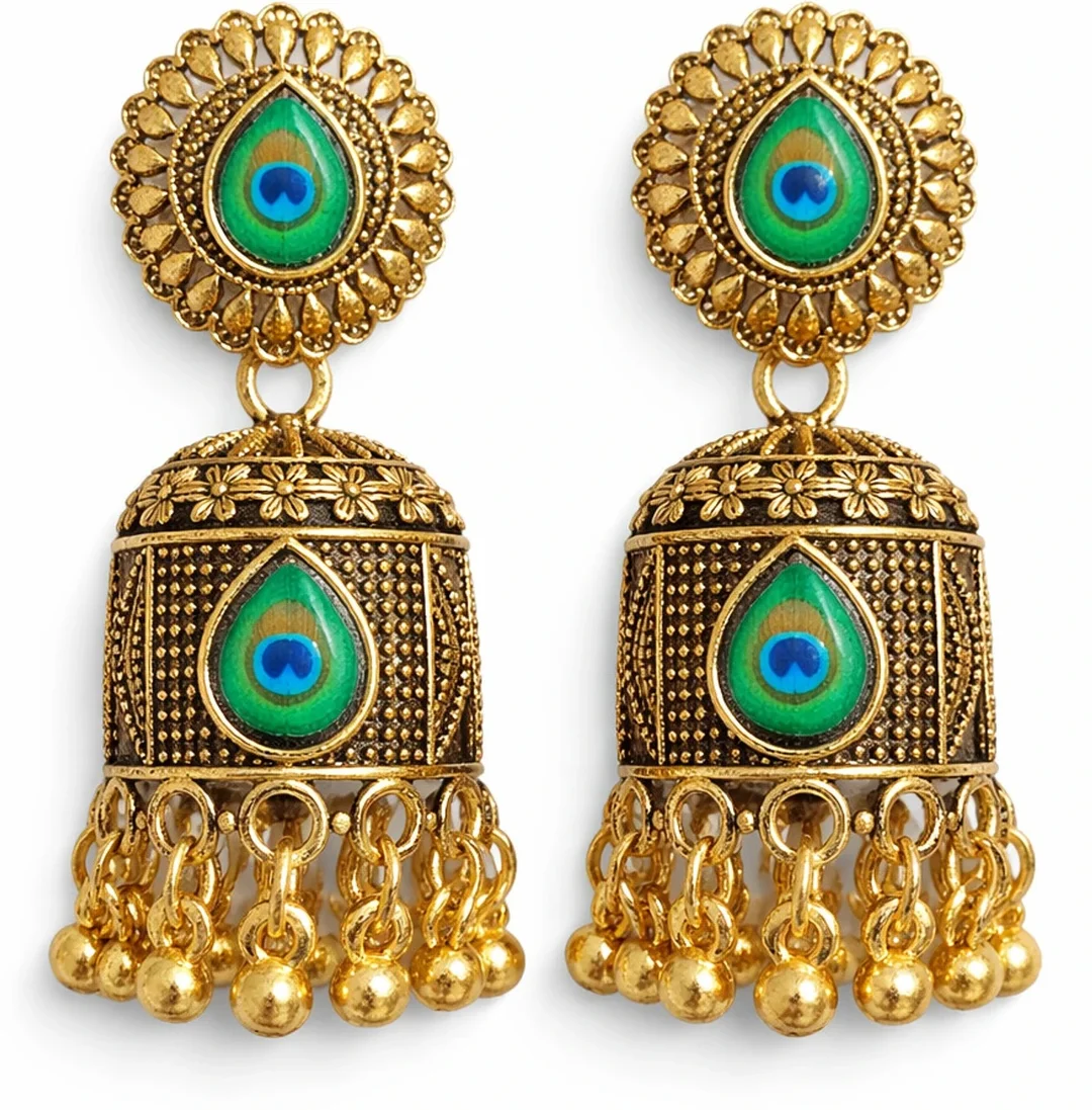 SHREE RIDDHIVE Crystal Pearl Stone Gold Plated Jhumki Earrings for Women Traditional Chandbali Drops & Danglers Tassel Earrings Party Wedding Ethnic Jewellery Set image 1