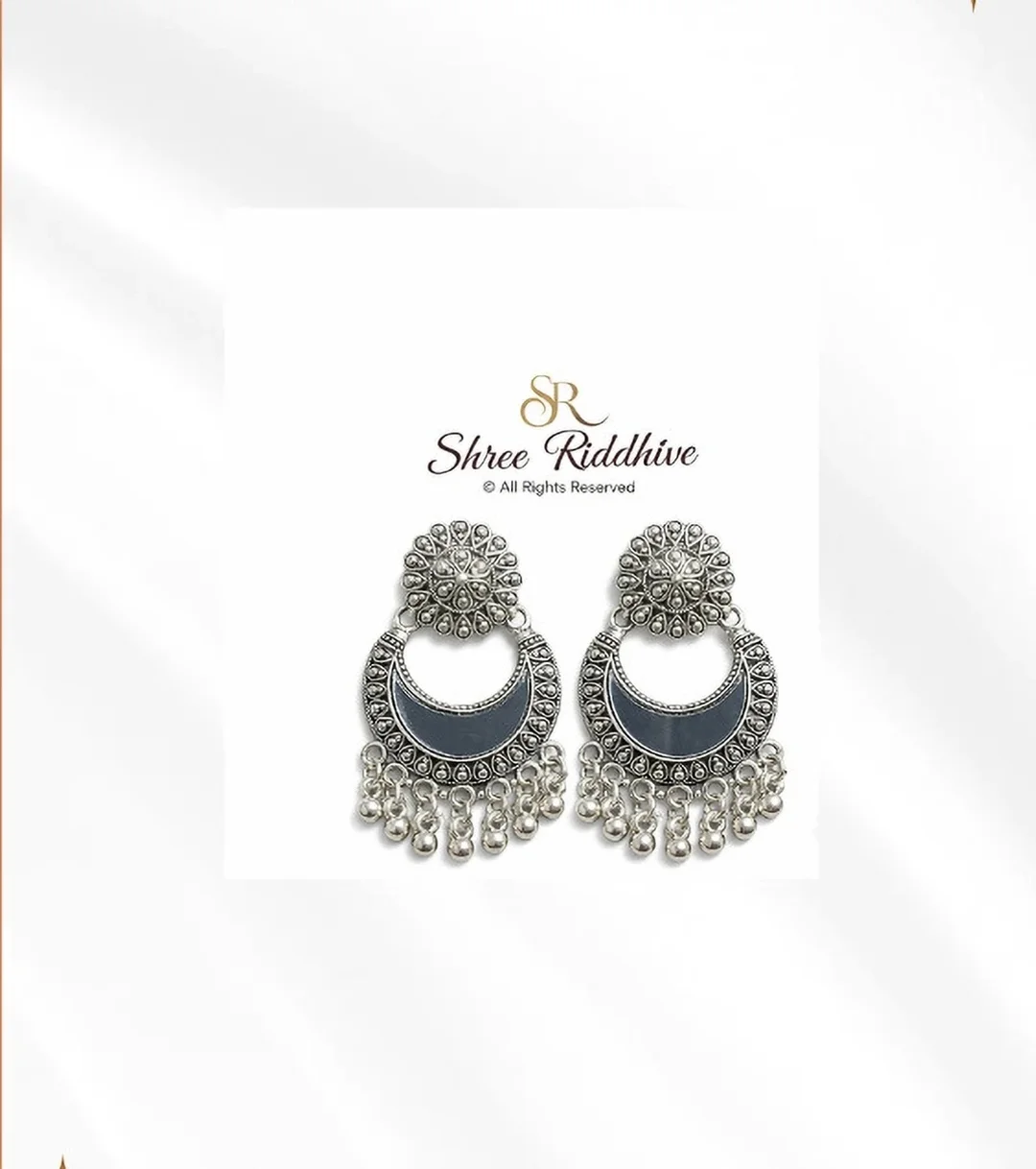 SHREE RIDDHIVE Oxidized Silver Mirror Work Chandbali Earrings for Women & Girls Traditional Alloy Ethnic Party Wear Jhumka Chand Bali Earrings Boho Statement Jewellery for Wedding Festive Casual Daily Wear image 1