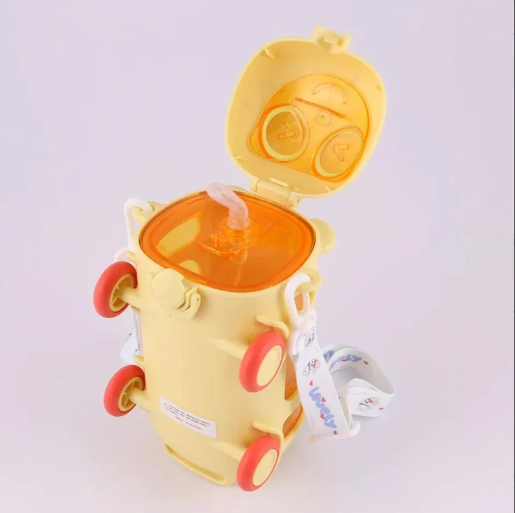 Cute Cartoon Bus Shape Water Bottle for Kids | Leakproof Sipper Bottle with Straw & Strap | BPA Free School Bottle 500 ML image 4
