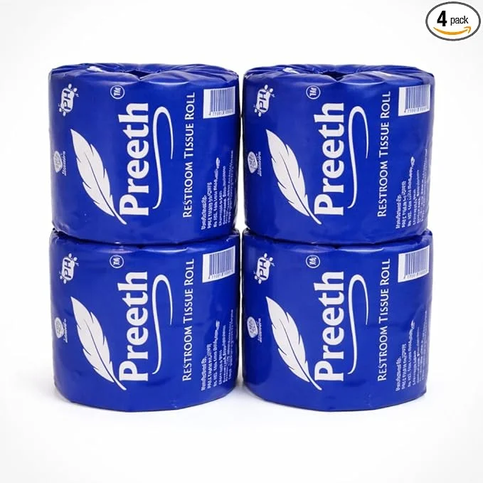 PREETH Restroom White Tissue Roll 2 Ply Toilet Paper 350 Pulls Each Roll Virgin Pulp Soft Absorbent Bathroom Tissue Paper Perfectly Perforated PP Wrapped Toilet Rolls for Home Office Hotel Washroom Travel Pack of 4 image 1