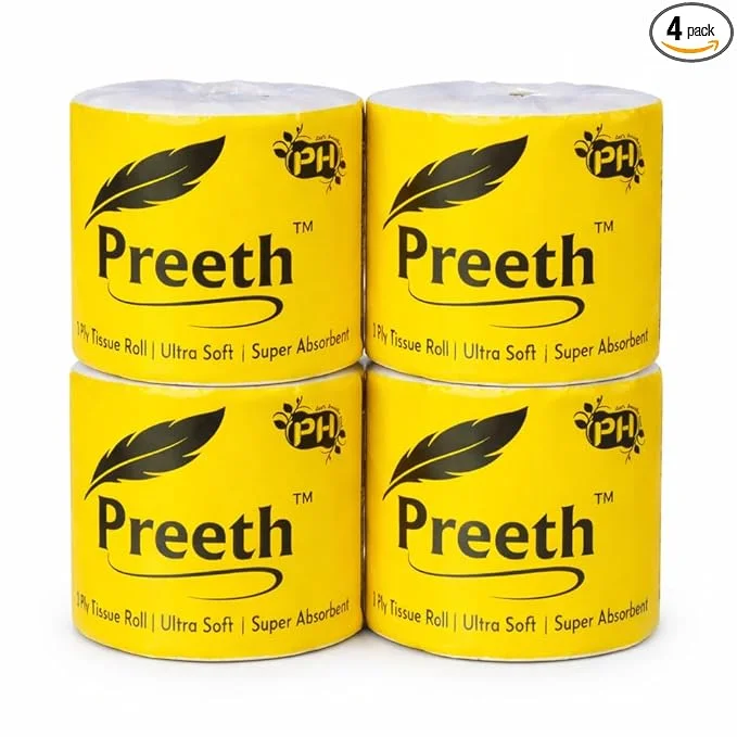 PREETH Recycled Restroom White Tissue Roll 2 Ply Toilet Paper 350 Pulls Each Roll Super Absorbent Virgin Pulp Bathroom Tissue Perfectly Perforated PP Wrapped Hygienic Washroom Toilet Tissue Rolls Pack of 4 image 1