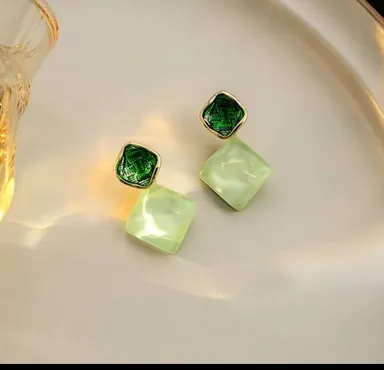 Sage Green Geometric Resin Stud Earrings for Women Lightweight Minimalist Korean Style Fashion Jewellery Anti Tarnish Daily Wear Party Office Accessories thumbnail 0