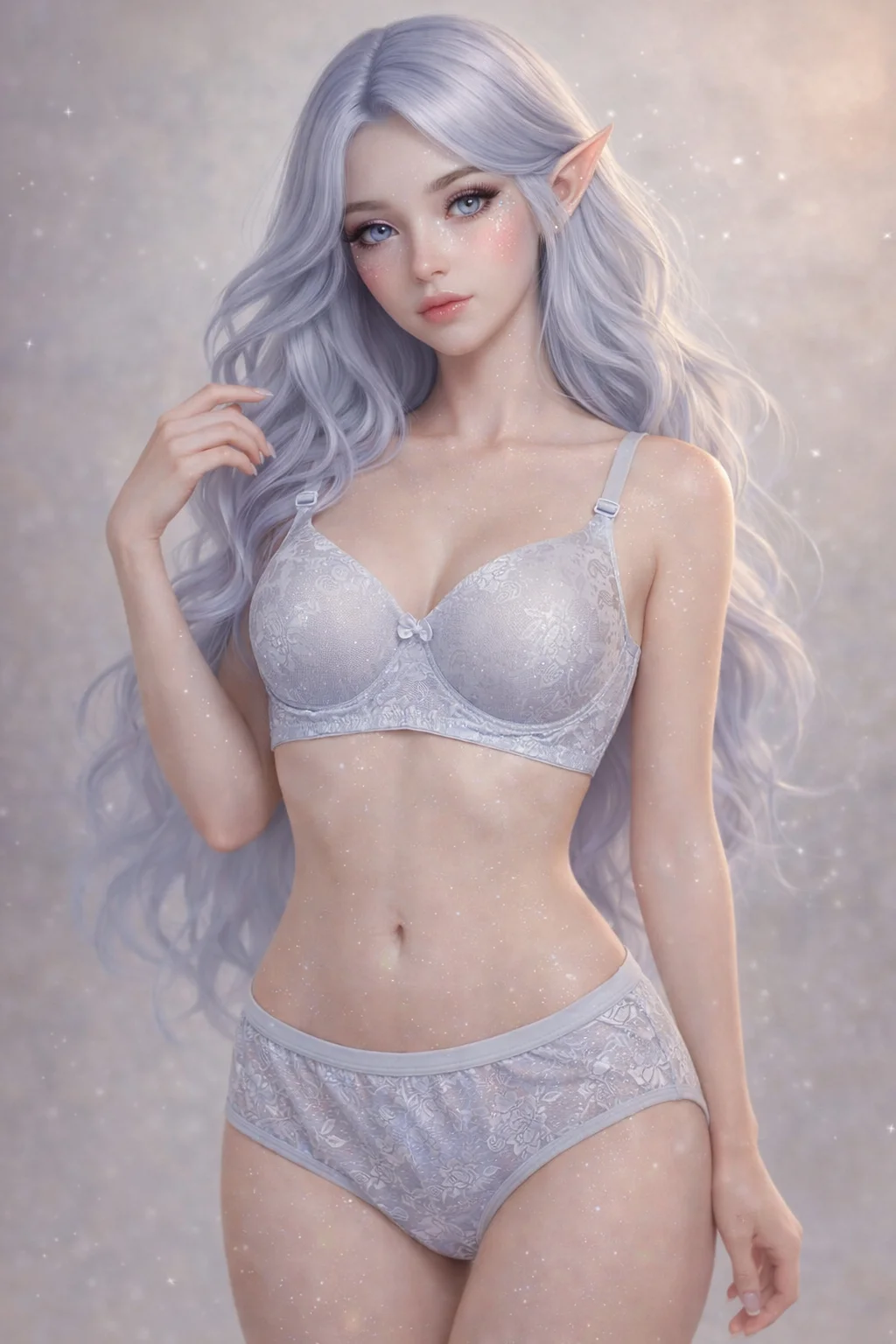 Women Light Grey Self Design Lace Padded Full Coverage Everyday Bra and Panty Set Light Grey Lace Bra Panty Set 32B image 2