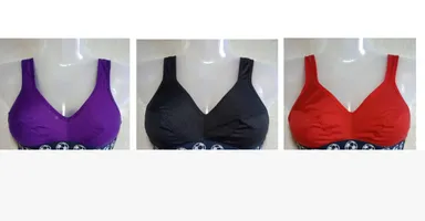 Women Light Grey Self Design Lace Padded Full Coverage Everyday Bra and Panty Set urple Black Red Printed Elastic Band 36B thumbnail 0
