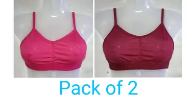 Women’s Cotton Blend Non-Padded Slip-On Sports Bra / Bralette with Thin Straps and Ruched Front (Pack of 2, Pink & Maroon) Pink & Maroon Combo (Pack of 2) 36B thumbnail 0