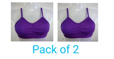 Women’s Cotton Blend Non-Padded Slip-On Sports Bra / Bralette with Thin Straps and Ruched Front (Pack of 2, Pink & Maroon) Purple Solid Non Padded Slip-On Sports Bra (Pack of 2) 36B thumbnail 0