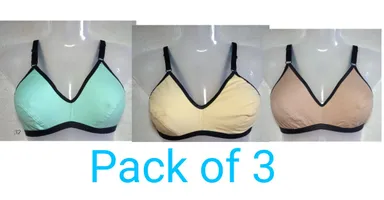 Pack of 3 Women Cotton Non-Padded Non-Wired Bra Combo (Mint Green, Cream, Skin) Pack of 3 Cotton Bra Combo – Mint Green, Cream, Skin (34B) 34A thumbnail 0
