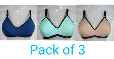 Pack of 3 Women Cotton Non-Padded Non-Wired Bra Combo (Mint Green, Cream, Skin) Blue, Mint Green, Beige 32B thumbnail 0