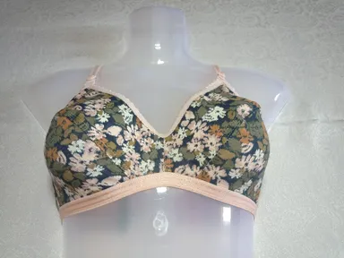 Full Coverage Cotton Seamed Bra in Olive Floral Print with Contrast Piping Olive Floral Print Full Coverage Bra 36B thumbnail 0