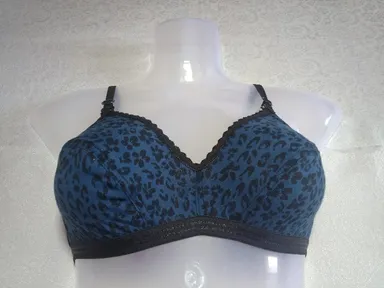 Full Coverage Cotton Seamed Bra in Olive Floral Print with Contrast Piping Dark Blue Leopard Print Cotton 34B thumbnail 0