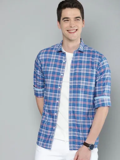 j b collection present trending casual shirt for men CHEX BLUE  XL thumbnail 0