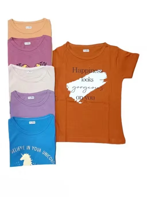 Pack of 4 Assorted Colour Girls Round Neck T Shirts for Kids & Teen Girls | Soft Cotton Casual Half Sleeve Printed Daily Wear Summer Tops Combo Set Multicolor 2-3 Years image 1