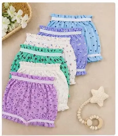 Pack of 6 Kids Cotton Bloomers for Baby Girls & Toddlers Assorted Colour Soft Breathable Innerwear Panties Elastic Waist Daily Wear Bloomer Shorts for Kids Multicolor 6-9 Months thumbnail 0