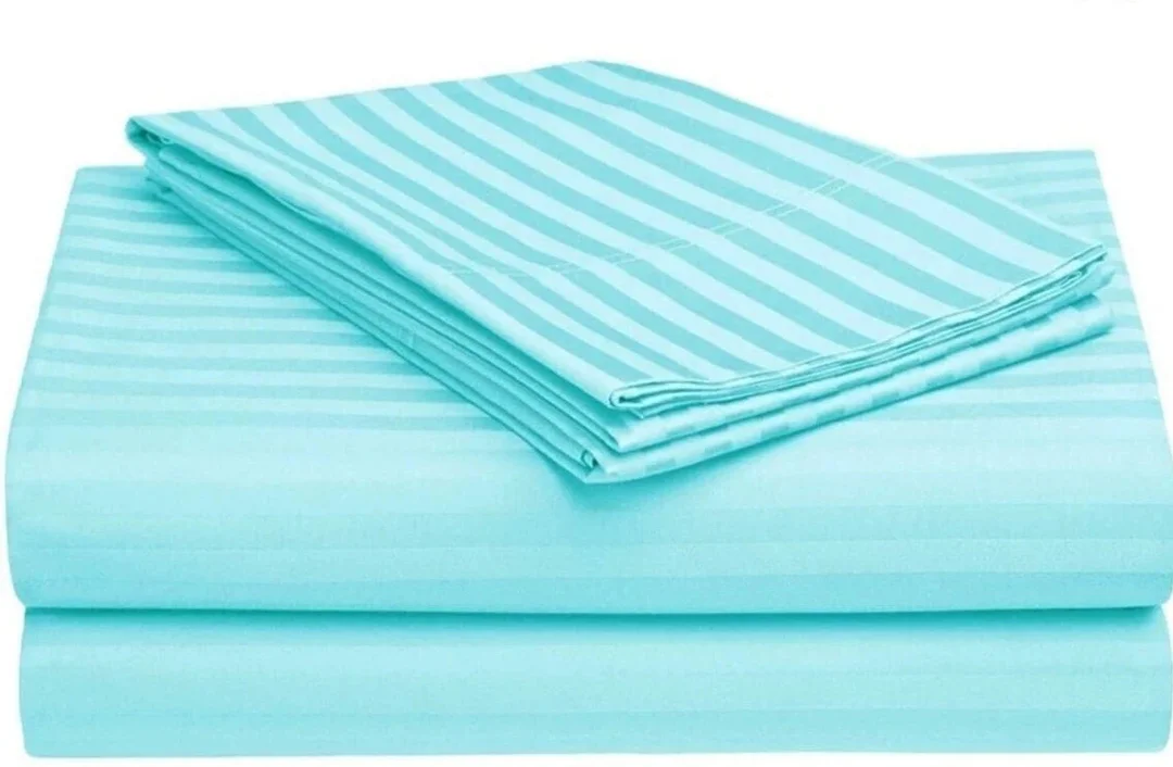 YASHI DÉCOR Cotton King Size Striped Flat Bedsheet with 2 Pillow Covers 120 TC Aqua Blue Free Size image 2