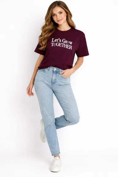 Women’s Oversized Cotton Graphic Printed T-Shirt for Women Maroon Relaxed Fit Half Sleeve Casual Typography Tee Let’s Grow Together Streetwear Top t-shirt M thumbnail 1