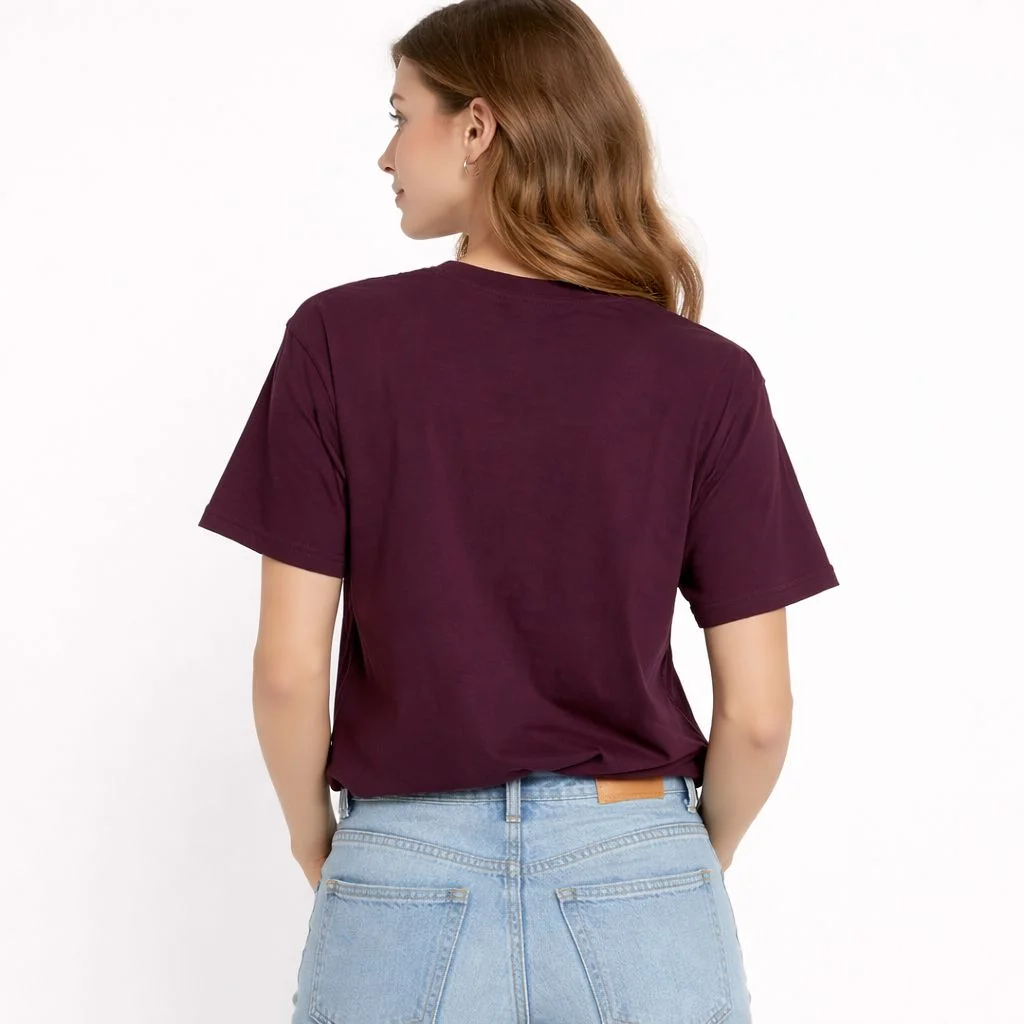 Women’s Oversized Cotton Graphic Printed T-Shirt for Women Maroon Relaxed Fit Half Sleeve Casual Typography Tee Let’s Grow Together Streetwear Top t-shirt M image 3