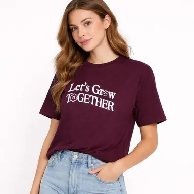 Women’s Oversized Cotton Graphic Printed T-Shirt for Women Maroon Relaxed Fit Half Sleeve Casual Typography Tee Let’s Grow Together Streetwear Top t-shirt XL thumbnail 0