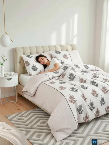 YASHI DÉCOR Premium Cotton Double Bedsheet with Pillow Covers Pastel Pink & White Fern Leaf Free Size thumbnail 3