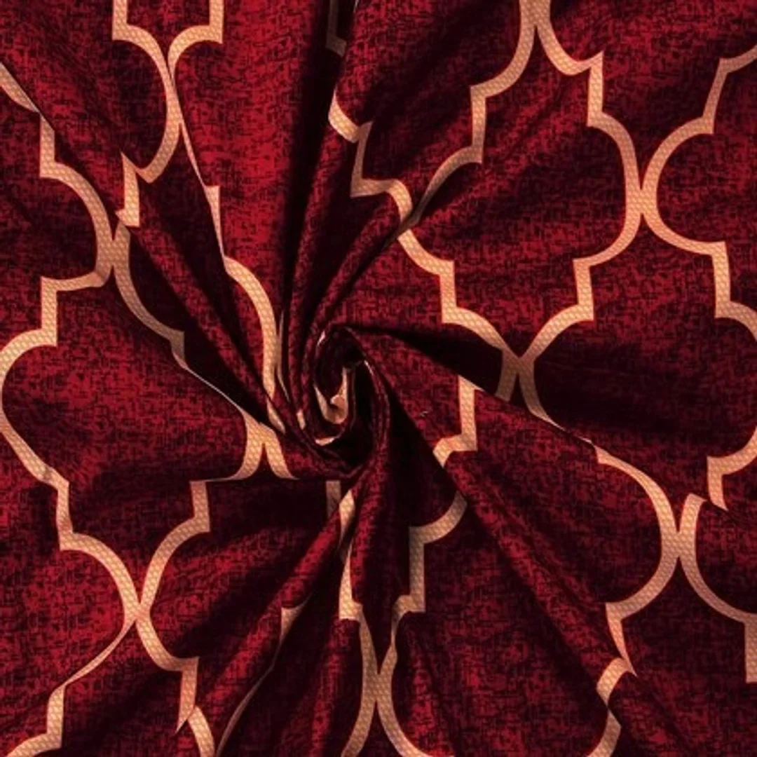 YASHI DÉCOR Premium Cotton Double Bedsheet with Pillow Covers Maroon Geometric Quatrefoil Free Size image 2