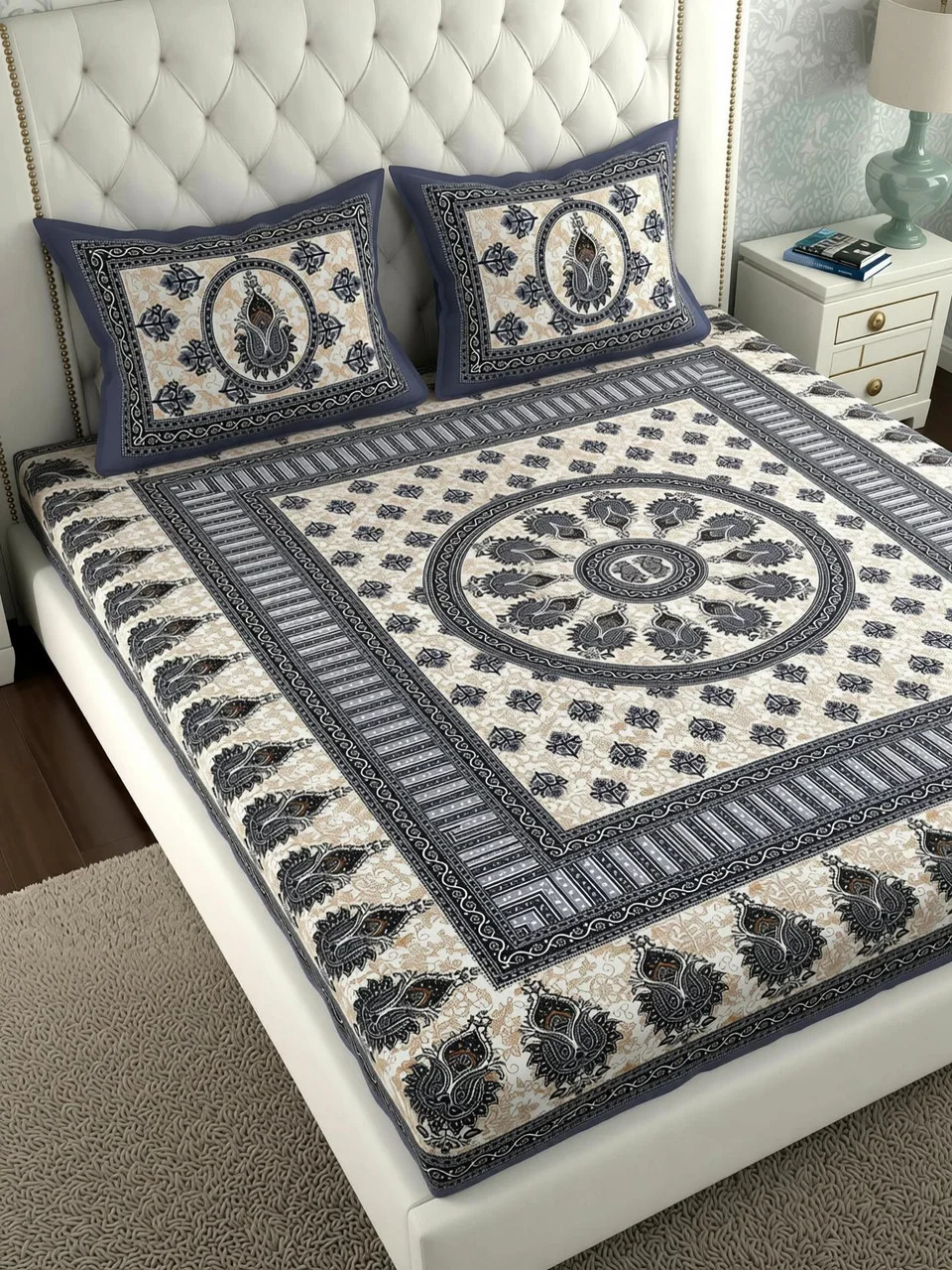Premium Cotton Double Bedsheet | Soft King Size Bedding Set with Pillow Covers | Printed Home Decor Bedsheet Double Bedsheet Free Size image 2
