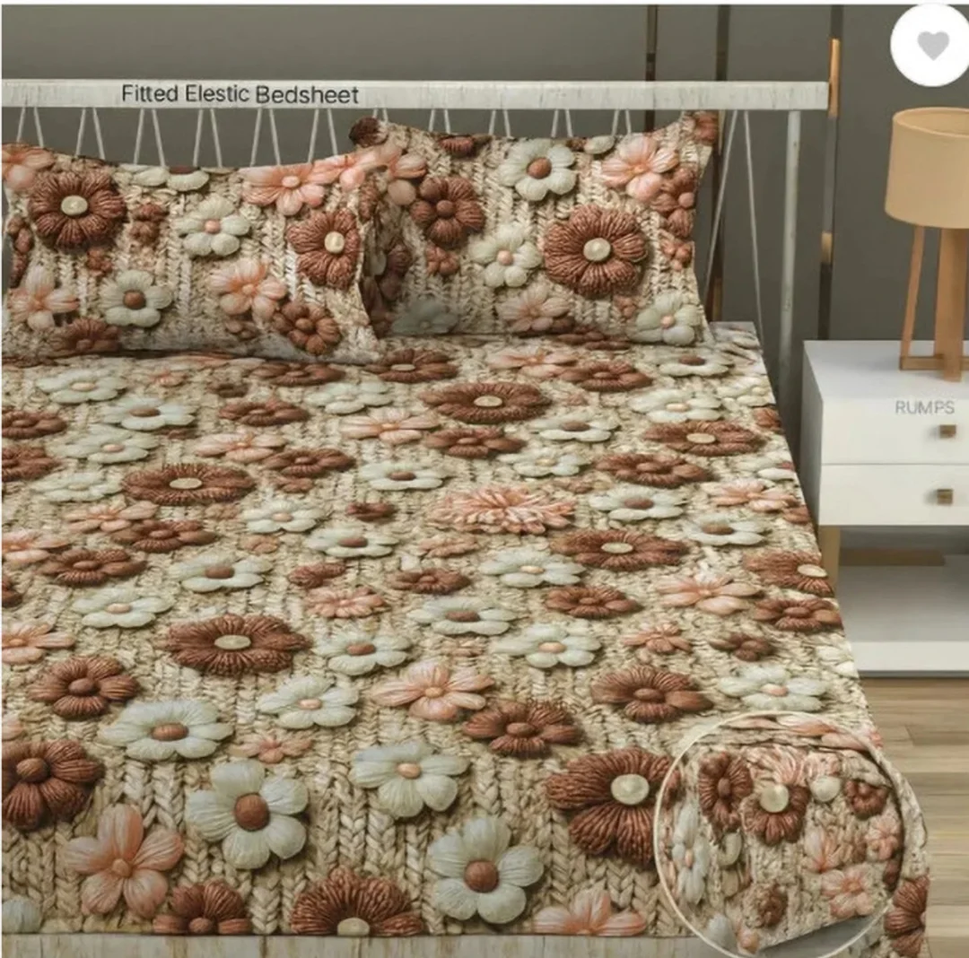 Premium Cotton Double Bedsheet | Soft King Size Bedding Set with Pillow Covers | Printed Home Decor Bedsheet brown   Free Size image 2