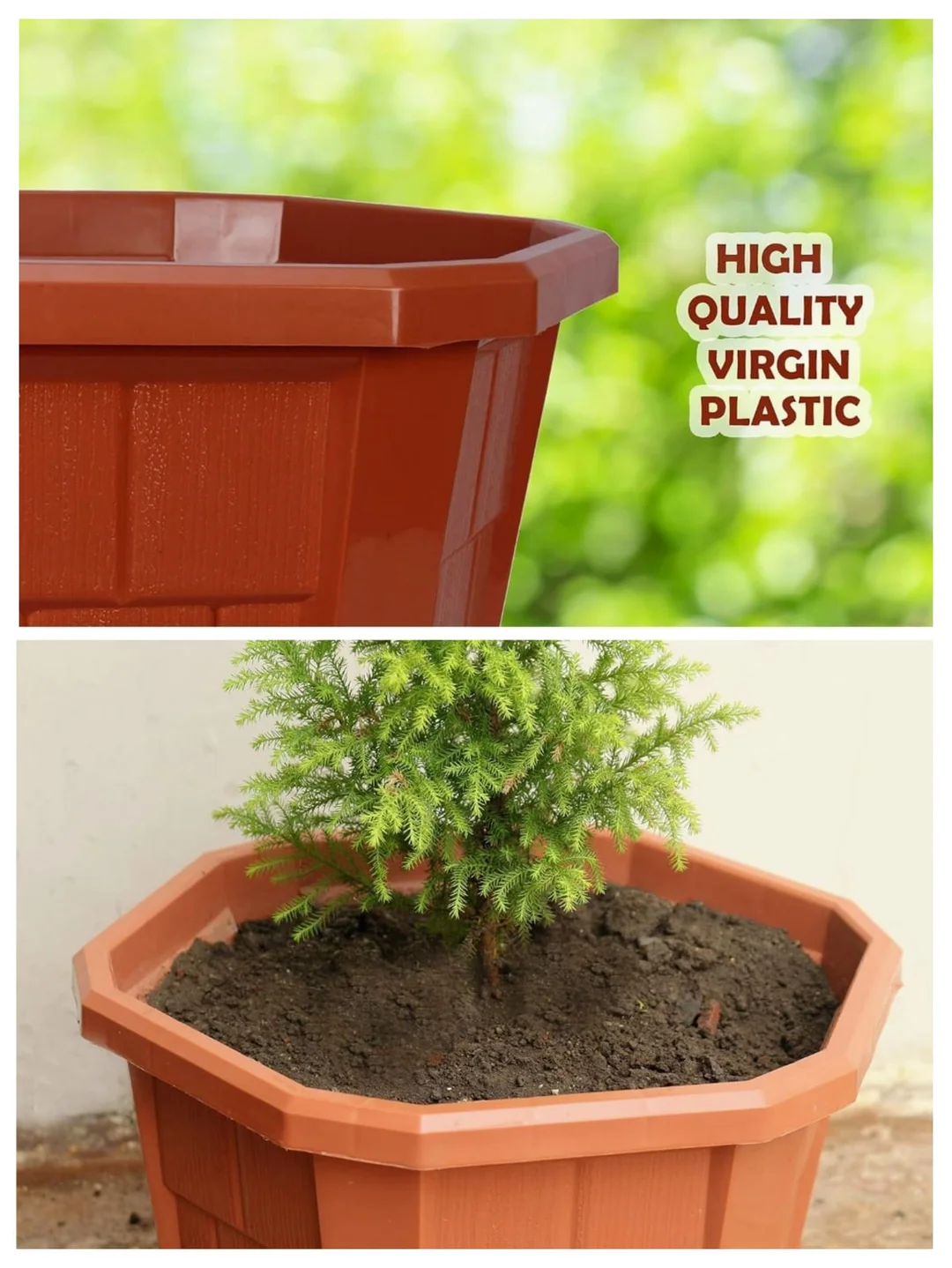 5 Inchs Hexagonal Plastic small pots, small nursery flower pot Pack of 4, Small Durable Plant pots small size, Indoor and Outdoor plants pot, flower Plastic Pot, Orange image 3