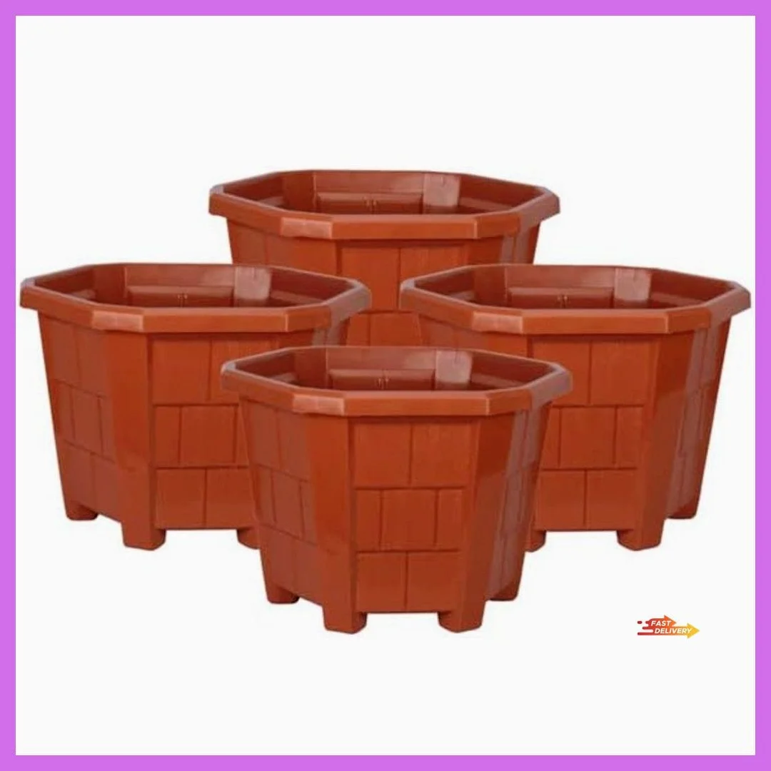 5 Inchs Hexagonal Plastic small pots, small nursery flower pot Pack of 4, Small Durable Plant pots small size, Indoor and Outdoor plants pot, flower Plastic Pot, Orange image 1