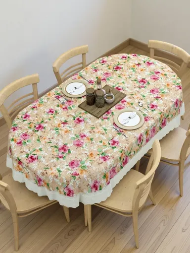 Dynamicdecor PVC 6 Seater Printed Table Cover | Waterproof Oval Dining Table Cloth | Easy Clean Table Protector for Home Decor 6 Seater Printed PVC Table Cover (Oval) Free Size thumbnail 2