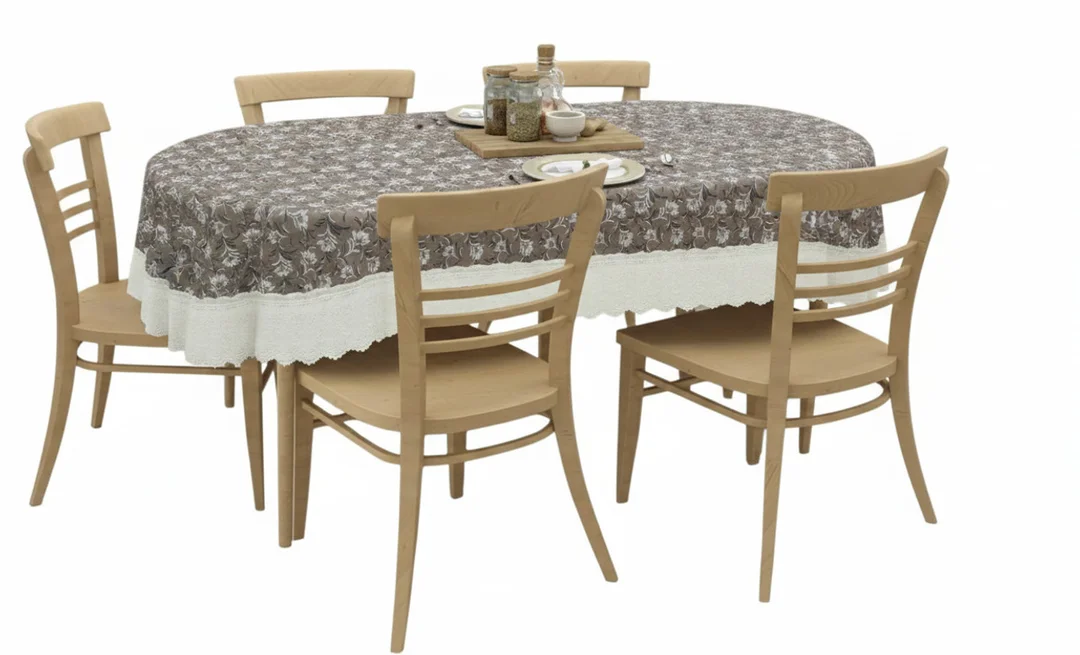 Dynamicdecor PVC 6 Seater Printed Table Cover | Waterproof Oval Dining Table Cloth | Easy Clean Table Protector for Home Decor Brown/Grey Floral, Dusty Brown   Free Size image 2