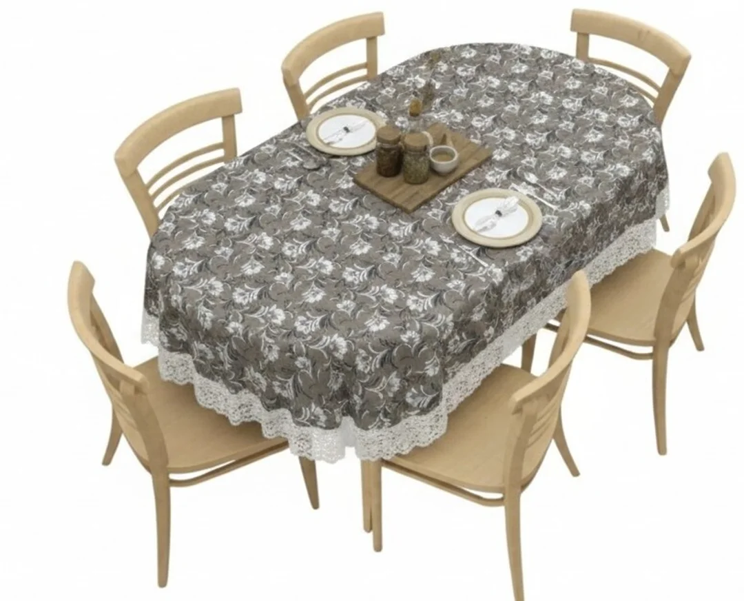 Dynamicdecor PVC 6 Seater Printed Table Cover | Waterproof Oval Dining Table Cloth | Easy Clean Table Protector for Home Decor Brown/Grey Floral, Dusty Brown   Free Size image 3