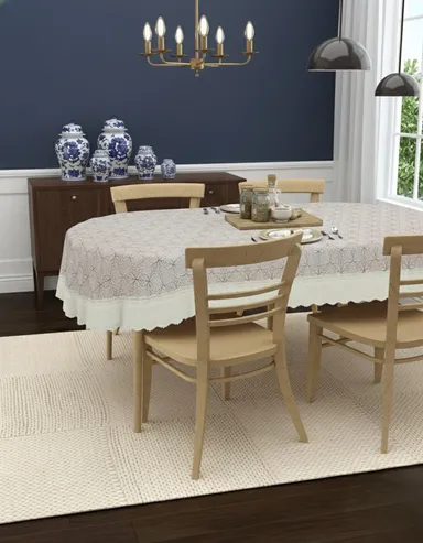 Dynamicdecor PVC 4 Seater Printed Waterproof Dining Table Cover – Easy Clean Table Protector for Home & Kitchen Decor Beige, Browen Free Size thumbnail 0