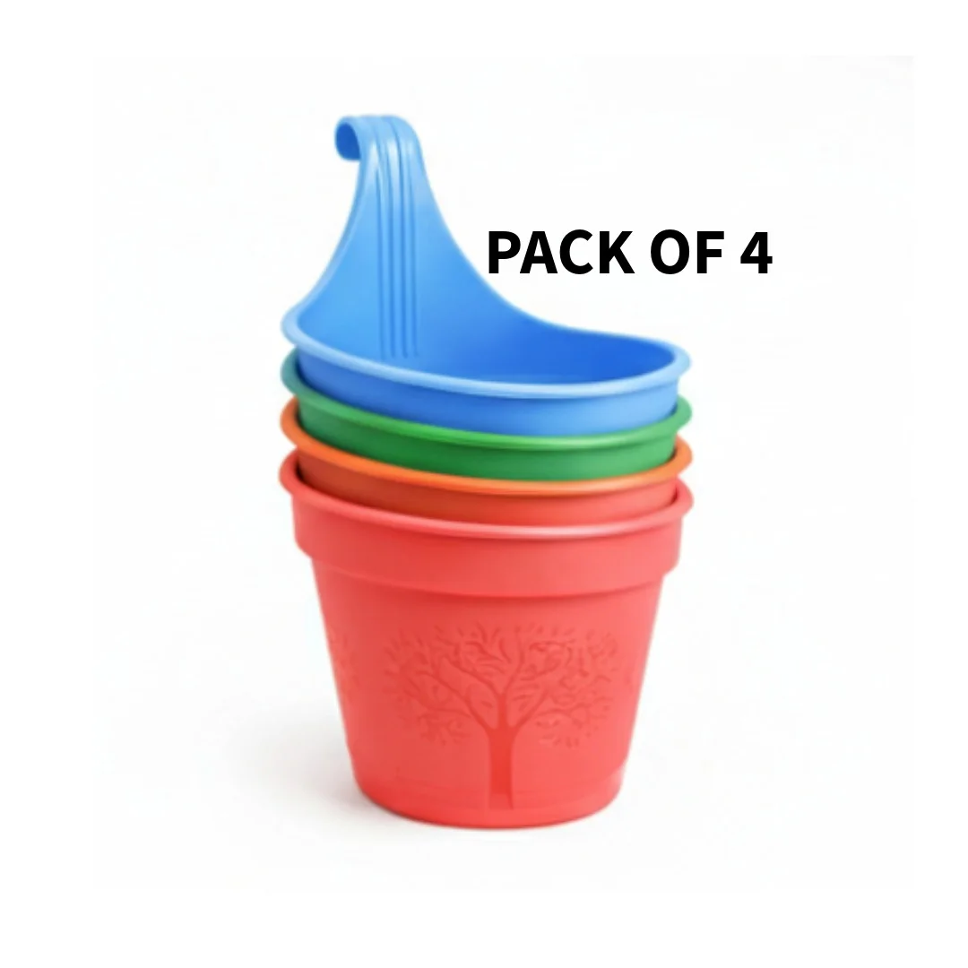 Plastic Gamla for Plants 16 cm Pack of 5, Orange Flower Pots for Home Garden, Balcony & Indoor Outdoor Use, Unbreakable Round Planter Set for Small Plants (6 Inch) image 2