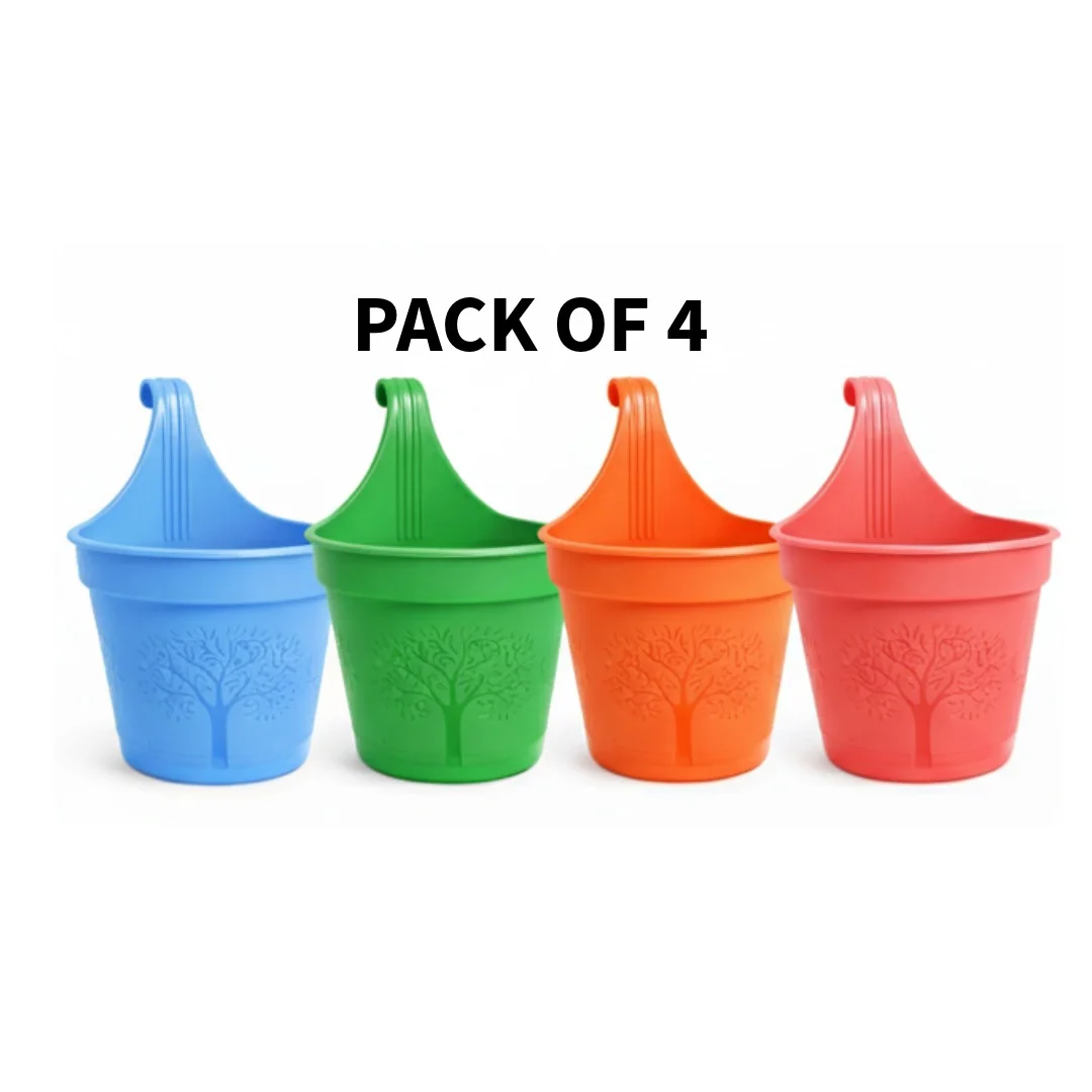 Plastic Gamla for Plants 16 cm Pack of 5, Orange Flower Pots for Home Garden, Balcony & Indoor Outdoor Use, Unbreakable Round Planter Set for Small Plants (6 Inch) image 1
