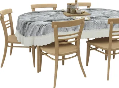 Dynamicdecor PVC 4 Seater Printed Waterproof Dining Table Cover – Easy Clean Table Protector for Home & Kitchen Decor Grey & White (Marble Design)   Free Size thumbnail 1