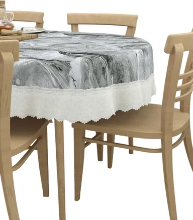 Dynamicdecor PVC 4 Seater Printed Waterproof Dining Table Cover – Easy Clean Table Protector for Home & Kitchen Decor Grey & White (Marble Design)   Free Size thumbnail 0