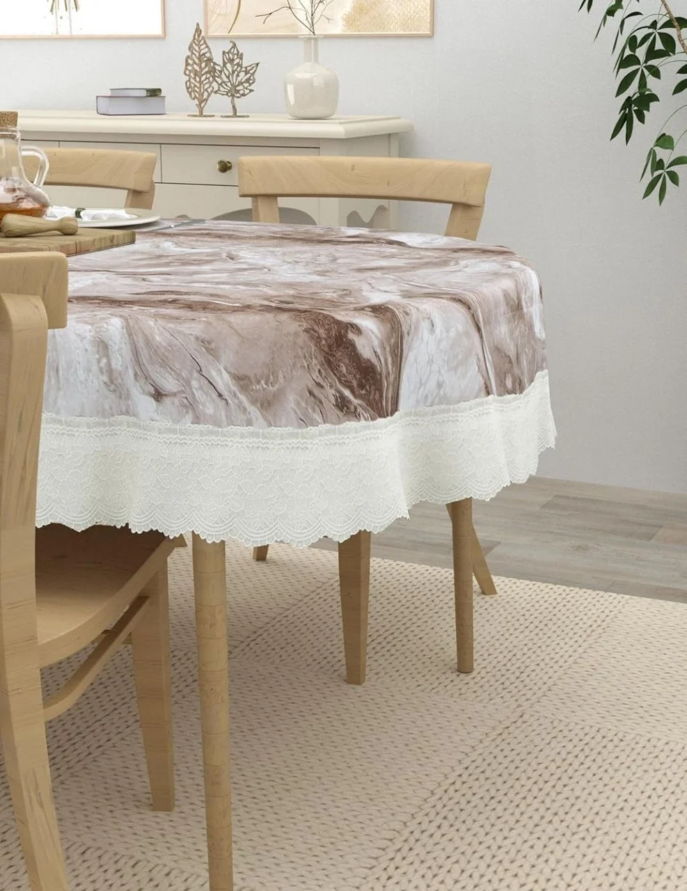 Dynamicdecor PVC 4 Seater Printed Waterproof Dining Table Cover – Easy Clean Table Protector for Home & Kitchen Decor Pink Marble Design   Free Size image 2