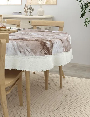 Dynamicdecor PVC 4 Seater Printed Waterproof Dining Table Cover – Easy Clean Table Protector for Home & Kitchen Decor Pink Marble Design   Free Size thumbnail 1