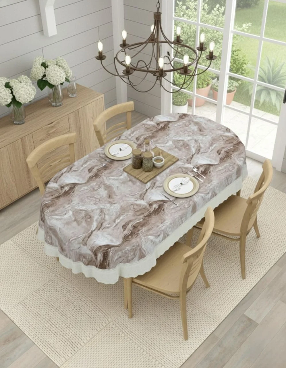 Dynamicdecor PVC 4 Seater Printed Waterproof Dining Table Cover – Easy Clean Table Protector for Home & Kitchen Decor Pink Marble Design   Free Size image 3