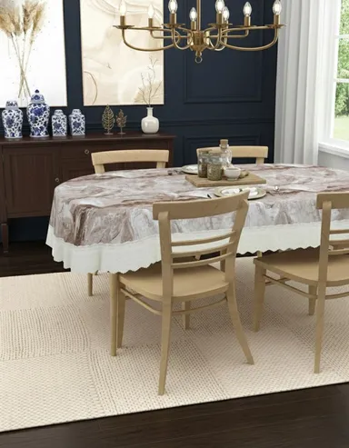 Dynamicdecor PVC 4 Seater Printed Waterproof Dining Table Cover – Easy Clean Table Protector for Home & Kitchen Decor Pink Marble Design   Free Size thumbnail 0
