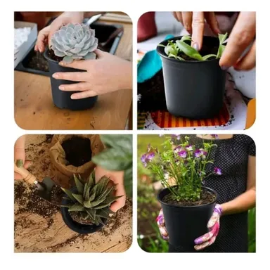 Plastic Nursery Pots 4 Inch Black for Seedlings, Small Gamla for Indoor Plants, Succulents, Flowers, and Balcony Garden, Reeusable Lightweight Planter Pot Set (6 Pack thumbnail 3
