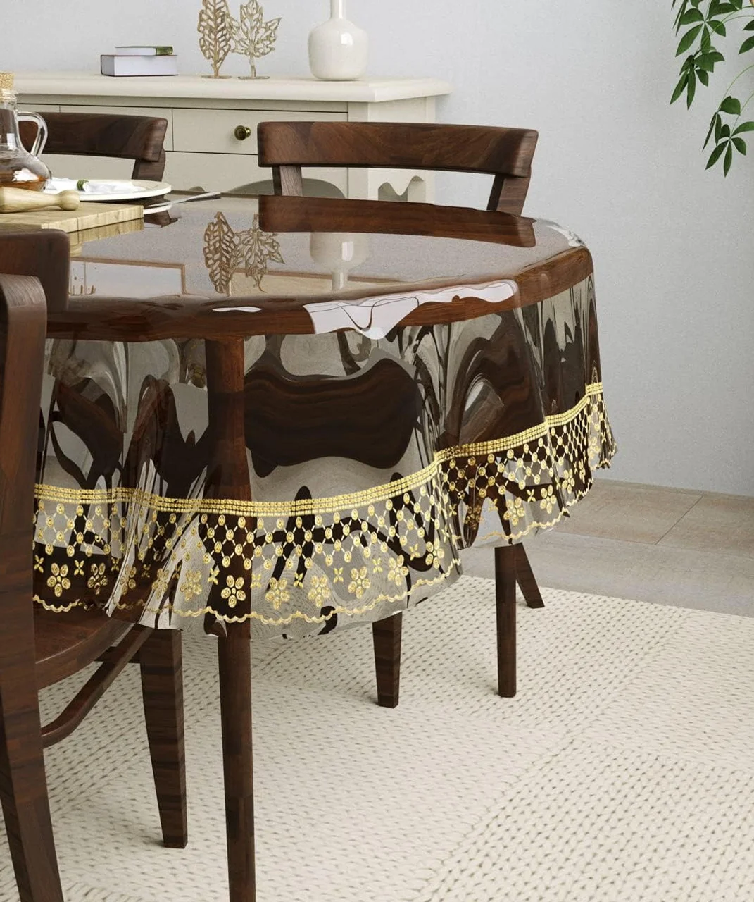 Dynamicdecor PVC 4 Seater Solid Table Cover | Waterproof & Easy Clean Dining Table Protector Dynamicdecor PVC 4 Seater Solid Table Cover Free Size image 2