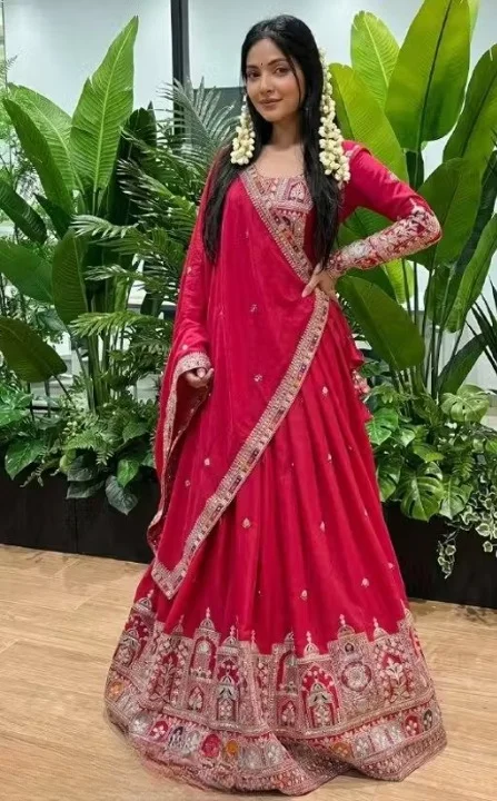 Designer Lehenga Choli for Women Wedding Wear Embroidered Party Wear Bridal Lehenga Choli Set with Dupatta Traditional Festive Ethnic Wear Ghagra Choli for Navratri Reception Engagement Functions Red Free Size image 1