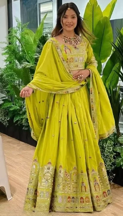 Designer Lehenga Choli for Women Wedding Wear Embroidered Party Wear Bridal Lehenga Choli Set with Dupatta Traditional Festive Ethnic Wear Ghagra Choli for Navratri Reception Engagement Functions Yellow Free Size image 1