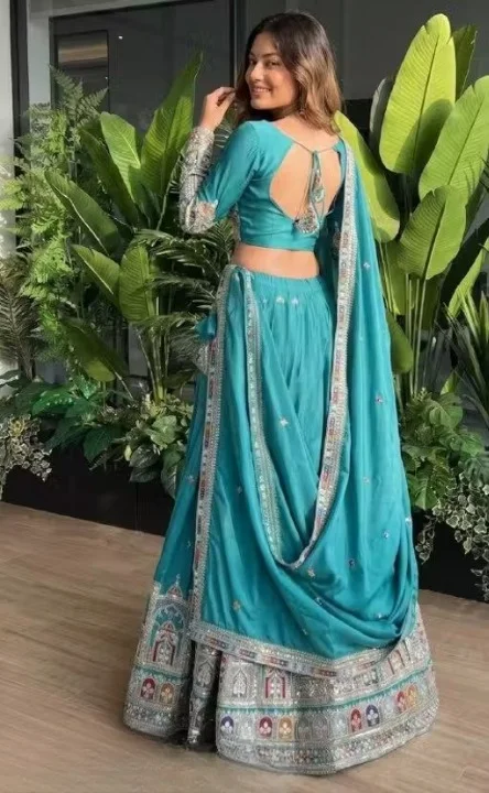 Designer Lehenga Choli for Women Wedding Wear Embroidered Party Wear Bridal Lehenga Choli Set with Dupatta Traditional Festive Ethnic Wear Ghagra Choli for Navratri Reception Engagement Functions Blue Free Size image 3
