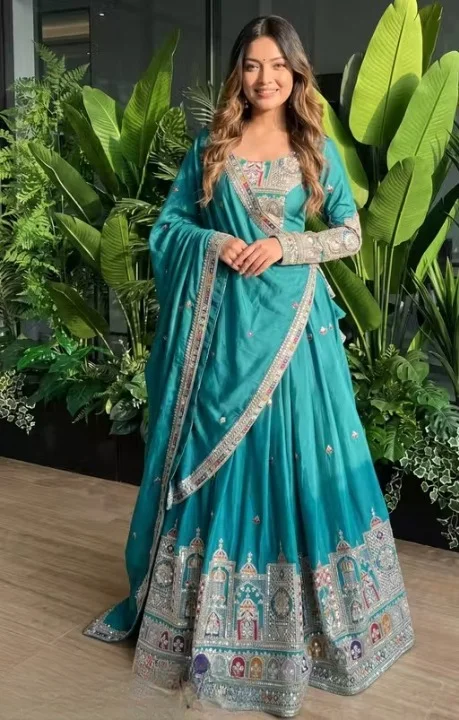 Designer Lehenga Choli for Women Wedding Wear Embroidered Party Wear Bridal Lehenga Choli Set with Dupatta Traditional Festive Ethnic Wear Ghagra Choli for Navratri Reception Engagement Functions Blue Free Size image 1