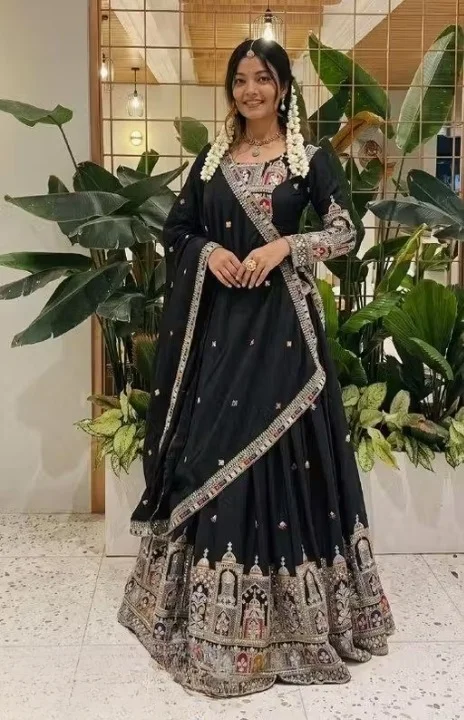 Designer Lehenga Choli for Women Wedding Wear Embroidered Party Wear Bridal Lehenga Choli Set with Dupatta Traditional Festive Ethnic Wear Ghagra Choli for Navratri Reception Engagement Functions Black Free Size image 1