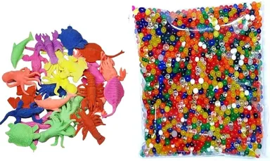 YOOKO® Combo (2000 Crystal Water Jelly Balls + 20 Pcs Water Growing Animals) Water Ball for Home Decor, Vases Fillers, Toys Games Decoration -Transparent thumbnail 0