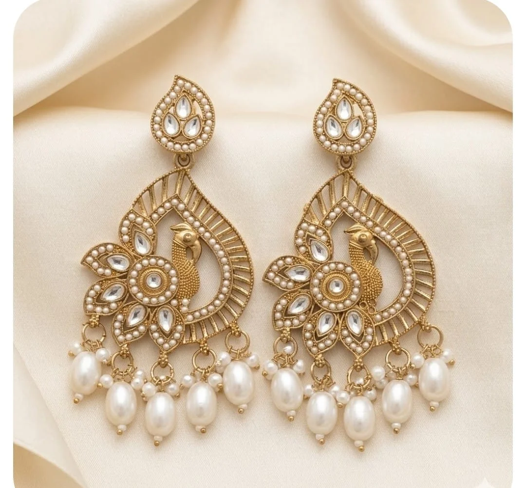 Ethnic Kundan and Pearl Festive Statement Earrings for Women Gold-Plated Traditional Indian Wedding Party Wear Jhumka Style Jewellery for Saree Lehenga and Festive Styling image 3